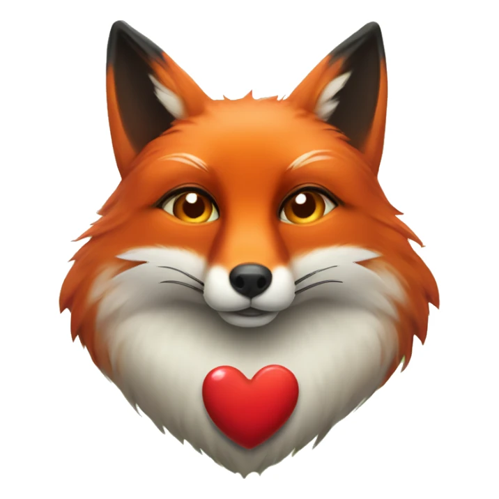 deep lush red fox face with tiny red heart instead of eyes sticker