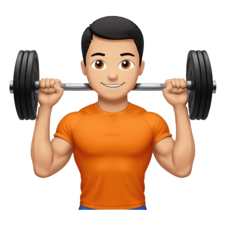 Mach mir einen glücklichen typen der im gym trainert und viele muskeln hat mit einem orangen sport thshirt und schwarzen kurzen haaren sticker