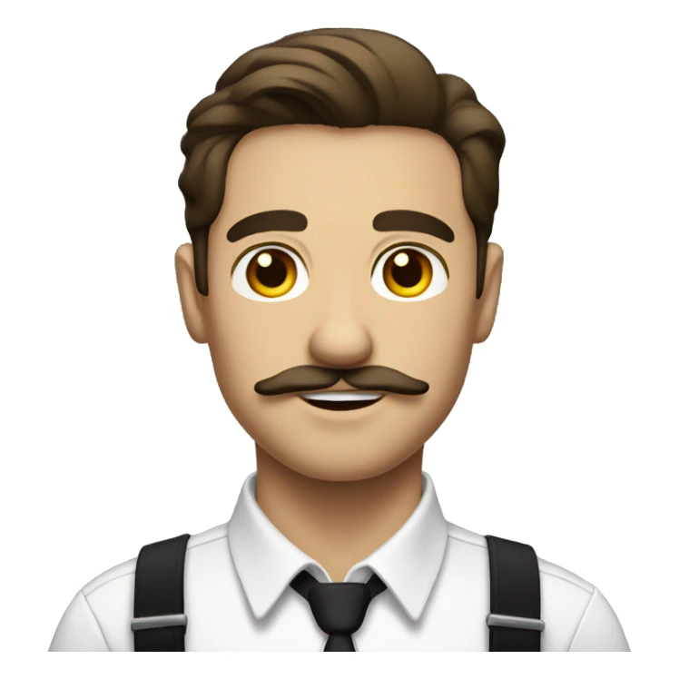 Brunette Man in suspenders with mustache and white shirt sticker