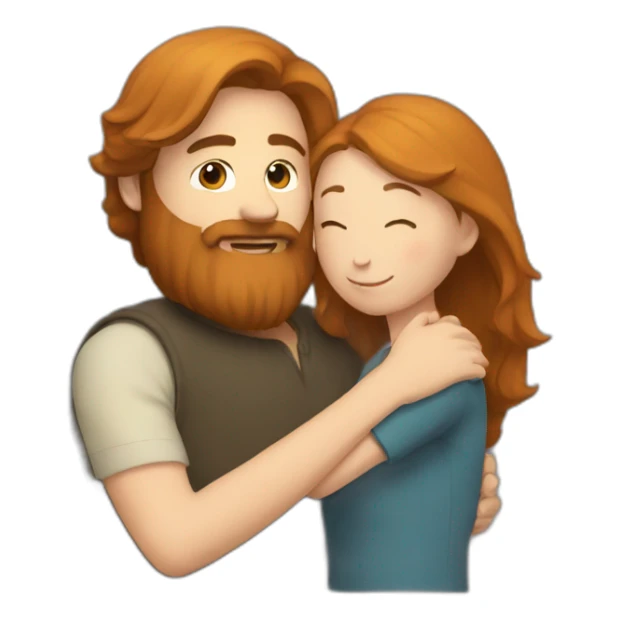 man with beard hugs readhead girl sticker