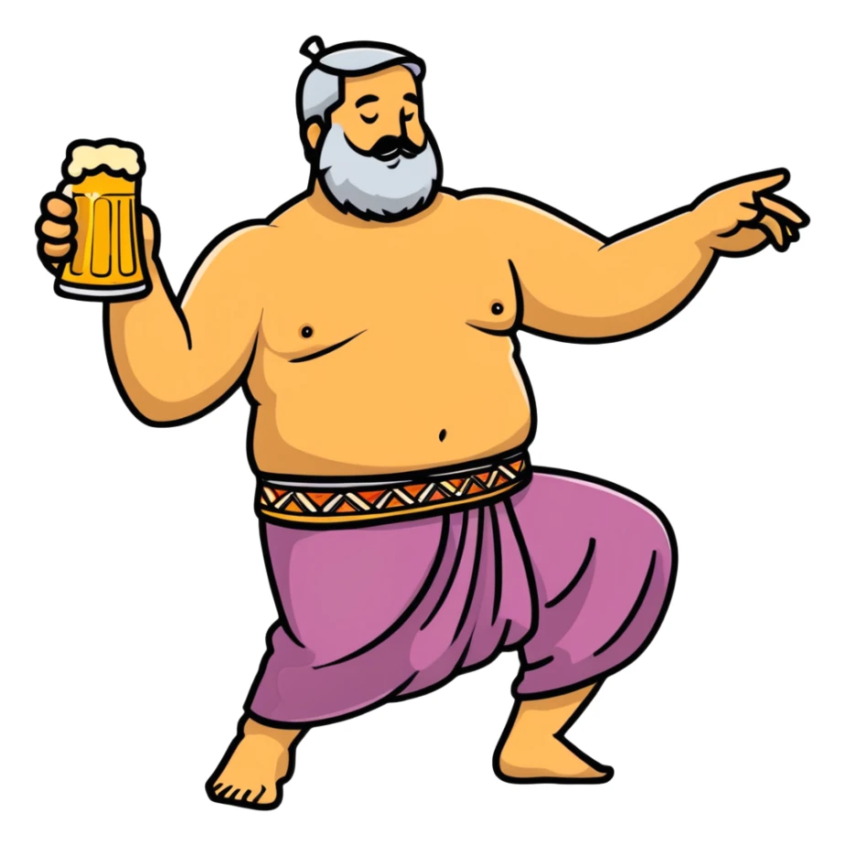 hot dad bod dancing, middle-aged man with slight beer belly dancing with confidence and energy sticker