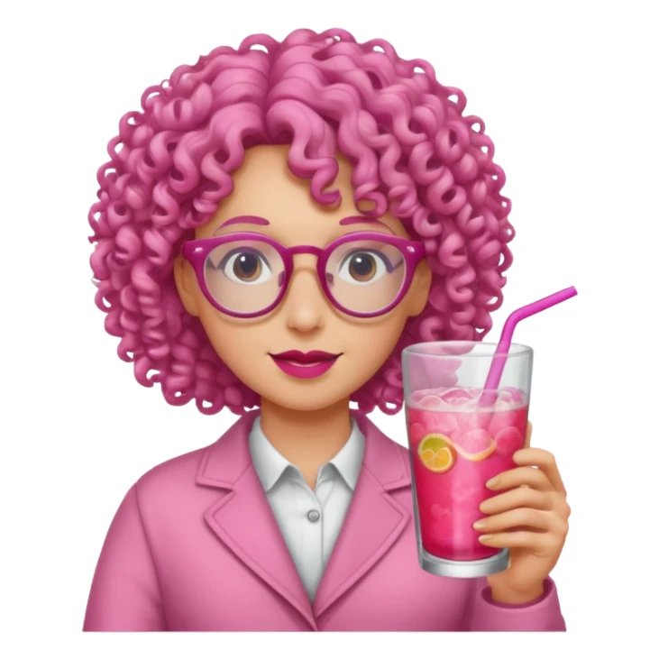pink curly haired drink holder with glasses  sticker