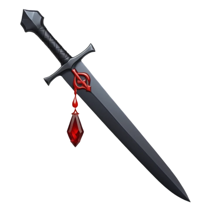 iOS emoji, dark fantasy dagger, obsidian blade, runes, blood drop, clean render, minimalism sticker
