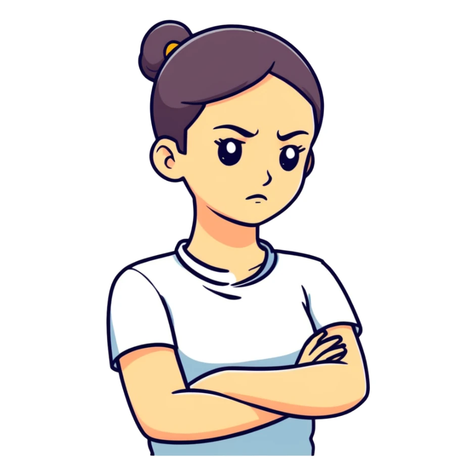 Girl arms crossed holding neck mad sticker