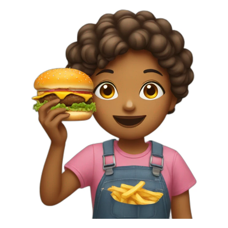 girl eats a burger and takes a selfie sticker