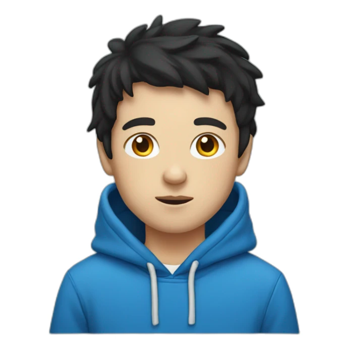 White Kid with black mild hair wearing blue hoodie sticker