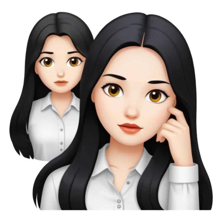 The beautiful girl with black long hair with white skin wearing white shirt sticker