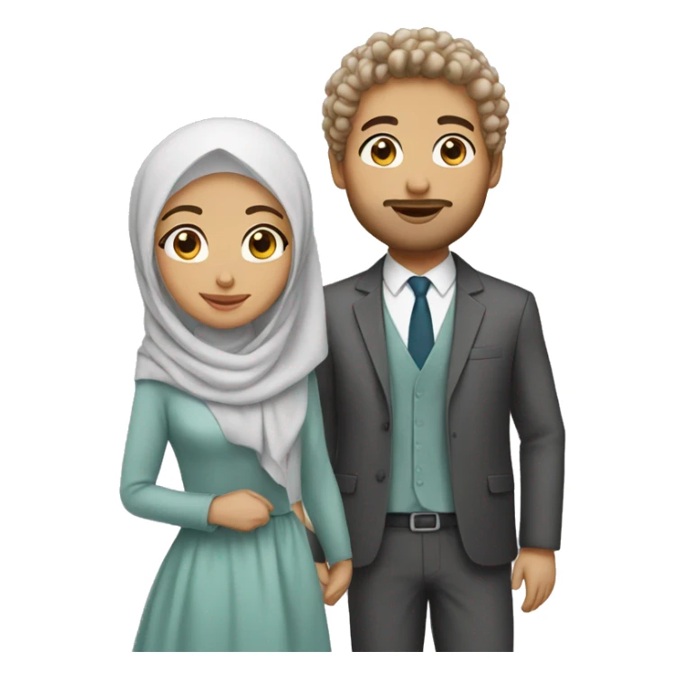 Woman hijab with white husband curly hair sticker