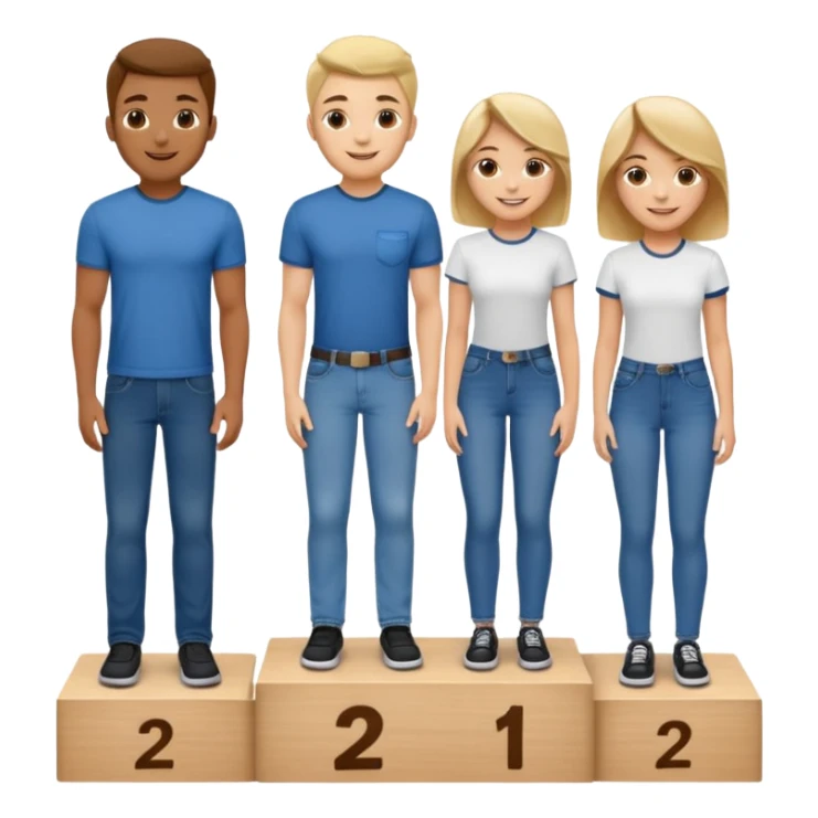 show people on podium in first, second and third place.  The podium should be labled 2, 1, 3.  The middle position should only have the number 1.  the people should be dressed in relaxed clothes like jeans and t-shirts sticker
