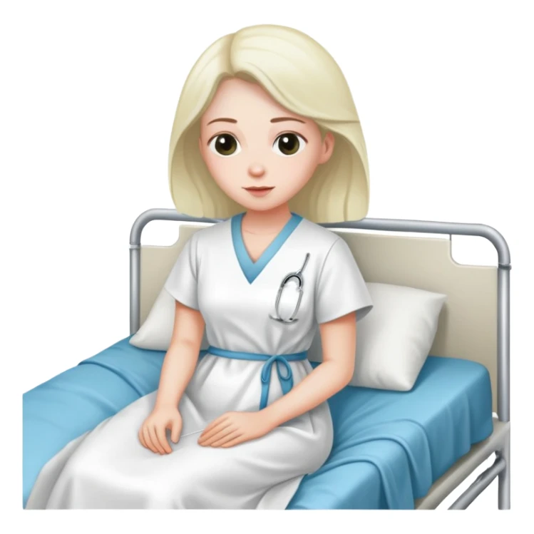 patient in a hospital gown sitting on a bed sticker