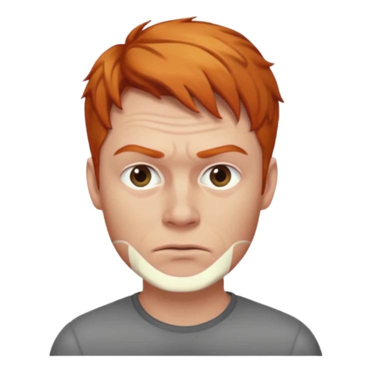 The 🤨 raised eyebrow emoji but with short ginger hair (a man) sticker