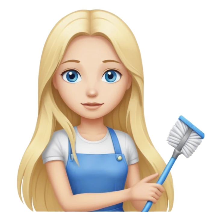 Cinematic realistic blonde with long hair, blue eyes cleans the room sticker