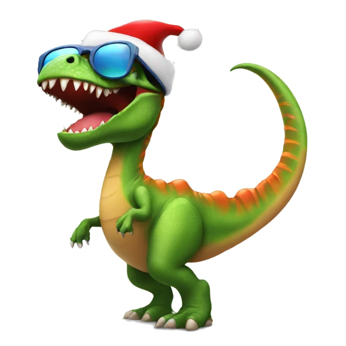 Dancing dinosaur wearing a Santa hat in sunglasses sticker