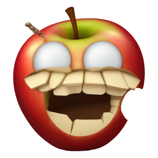 Red apple with little worm poking out of hole sticker