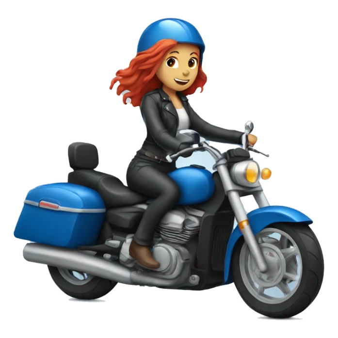 Red haired girl riding blue motorcycle  sticker