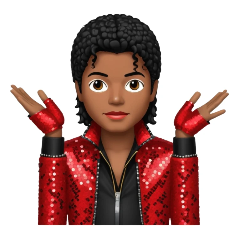 Michael Jackson with black hair, red sequin jacket, black shirt sticker