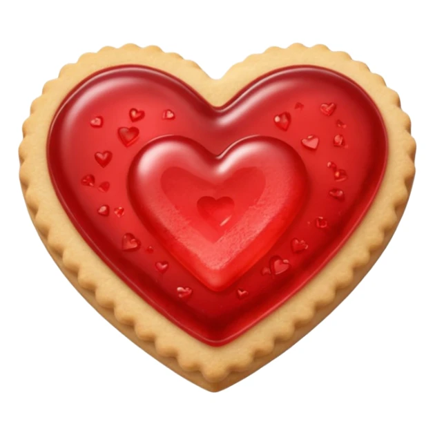 Realistic shortbread cookie in the shape of a heart with light red jelly sticker