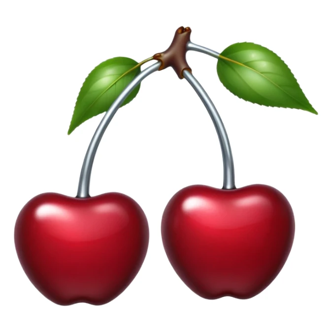 A pair of cherries emoji made of liquid silver chrome, smooth rounded shapes, glossy metallic surface, subtle sensual vibe, luxury sexy aesthetic, iOS emoji style, centered, clean white background sticker