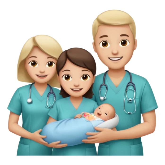 Create Happy & celebrating team faces for a hospital with a newborn saved sticker