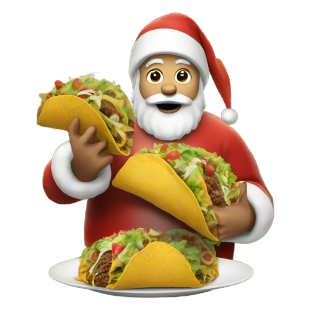 Santa Claus eating a taco with a Christmas tree sticker