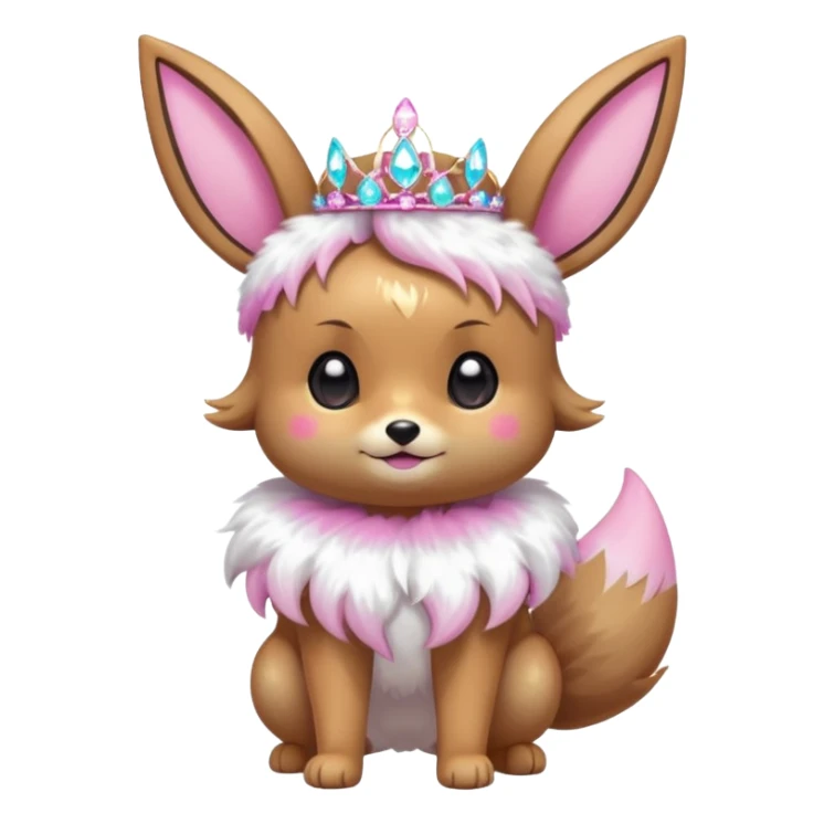 Kawaii Shiny Glowing Neon Glittery Sparkly Bling-bling Glittery Eevee, wearing accessories, wearing apparels, wearing a tiara, Full Body sticker