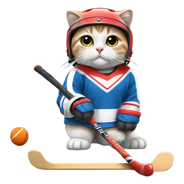 Sassy Scottish fold girl cat playing hockey  sticker