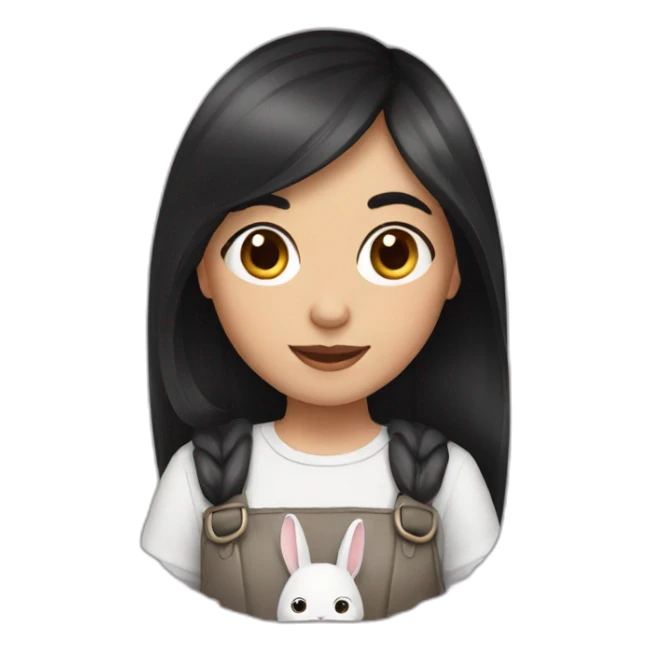a girl with dark hair and a rabbit sticker