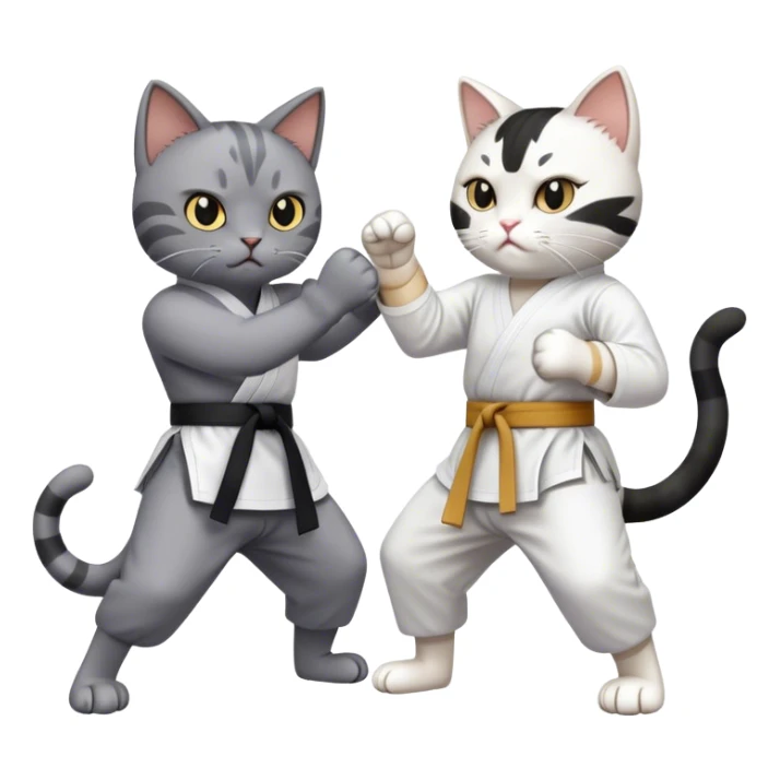 Grey cat with some white karate fighting a black and white cat sticker