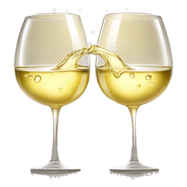 Two wine glasses filled with white wine clinking together in a toast, with soft sunlight highlighting the golden liquid and droplets of condensation on the glass sticker