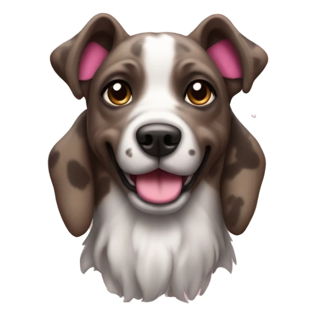Brindle dog with pricked ears and white chest with pink hearts  sticker