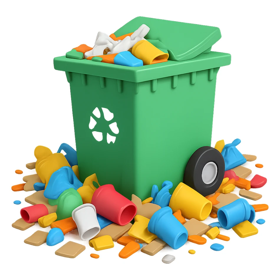Make the trash on the floor look much messier, with more scattered items, in a 3D emoji style, no background. sticker