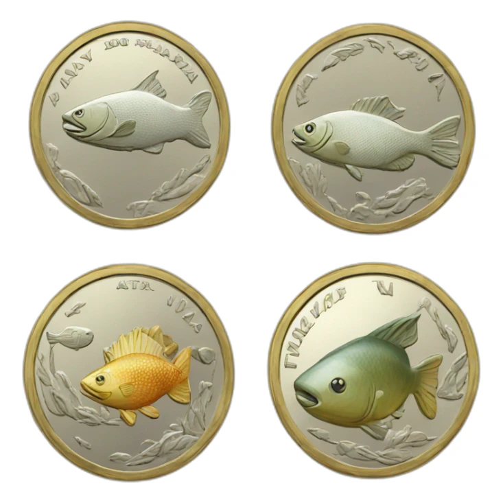 Latvian coin lats with fish and 1 sticker