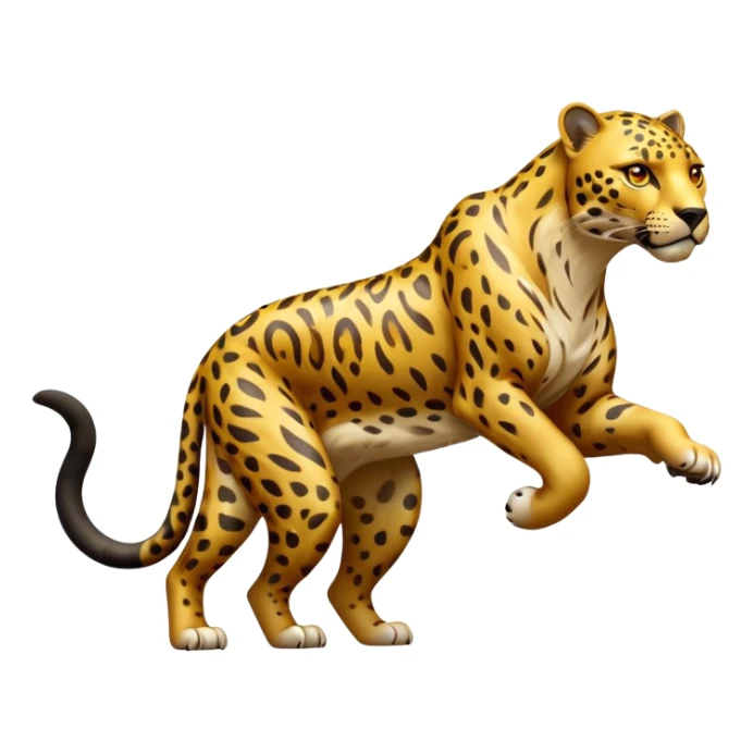 cinematic-jaguar-realistic-full-body-standing-emoji,-muscular-and-stealthy-frame-ready-to-pounce,-long-tail-curving-slightly,-head-tilted-dramatically,-sleek-golden-fur-with-dark-rosettes,-piercing-yellow-eyes,-simplified-yet-realistic sticker