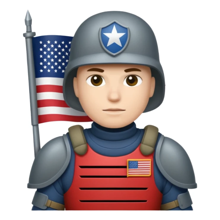 generate white full-armored american soldier with small usa flag on shoulder sticker