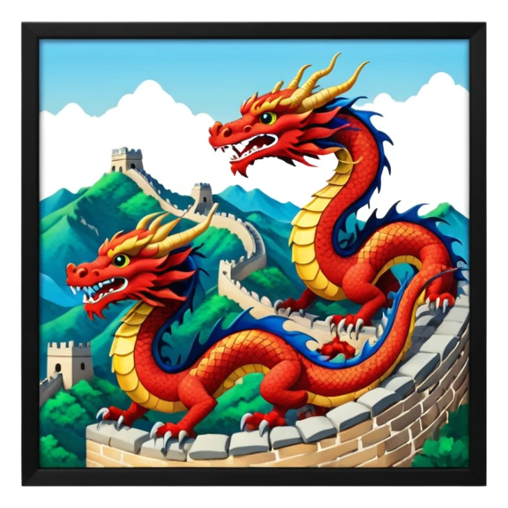 deux d'animaux chinois sur muraille de chine sticker