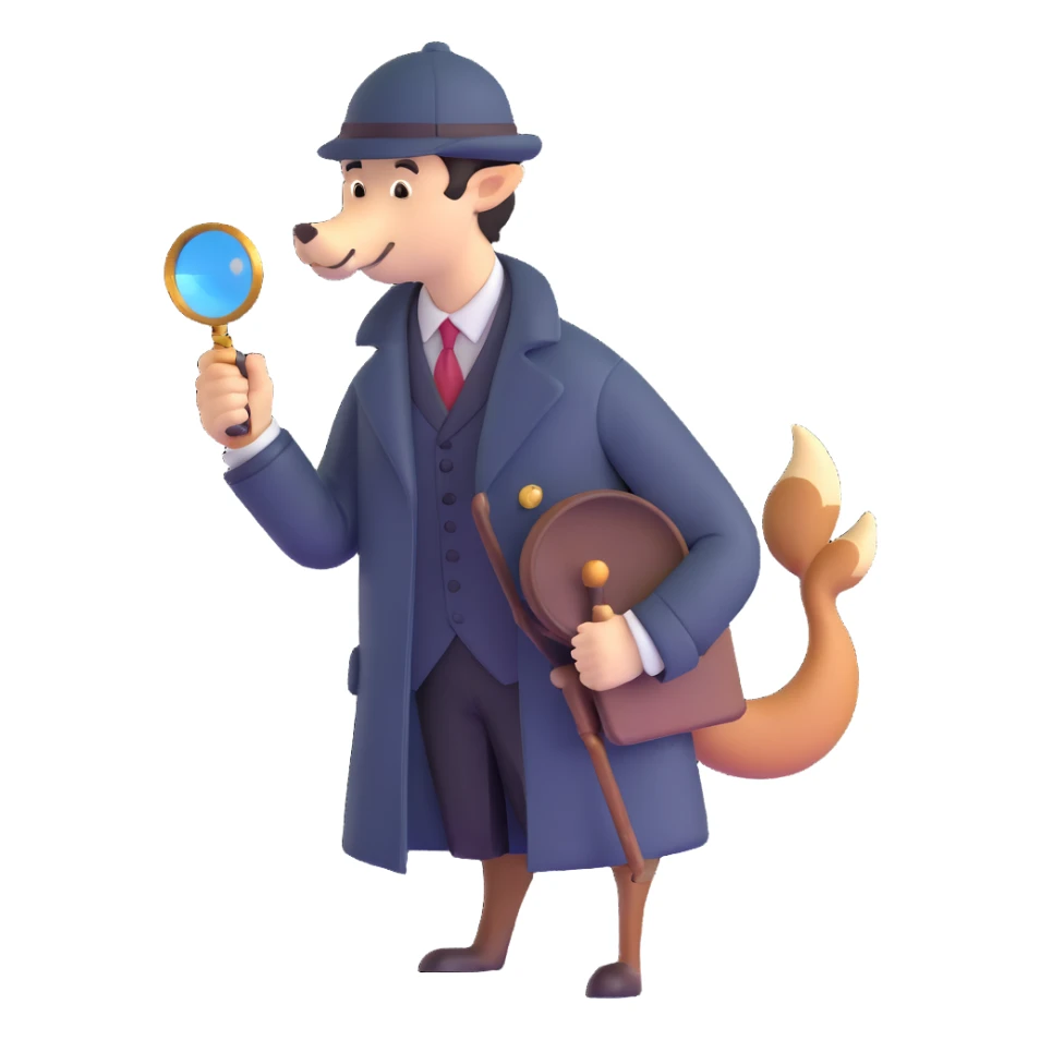 Sherlock Holmes with deerstalker hat and magnifying glass sticker
