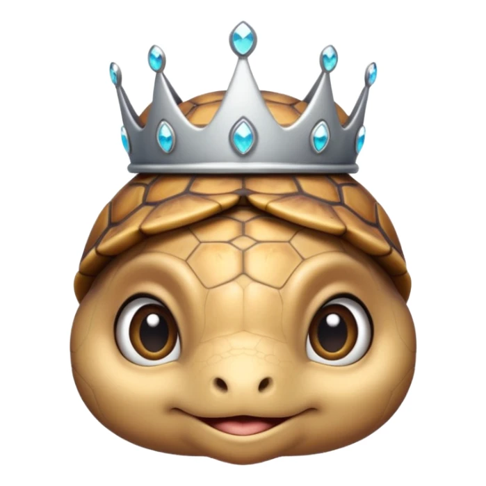 a cute domestic turtle with big eyes and with a silver tiara sticker