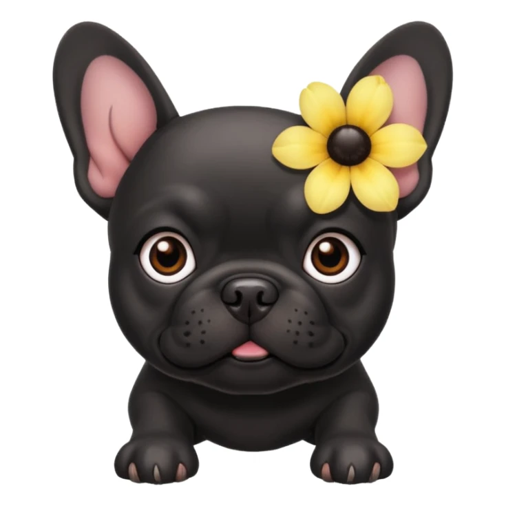 Black French bulldog with a flower sticker