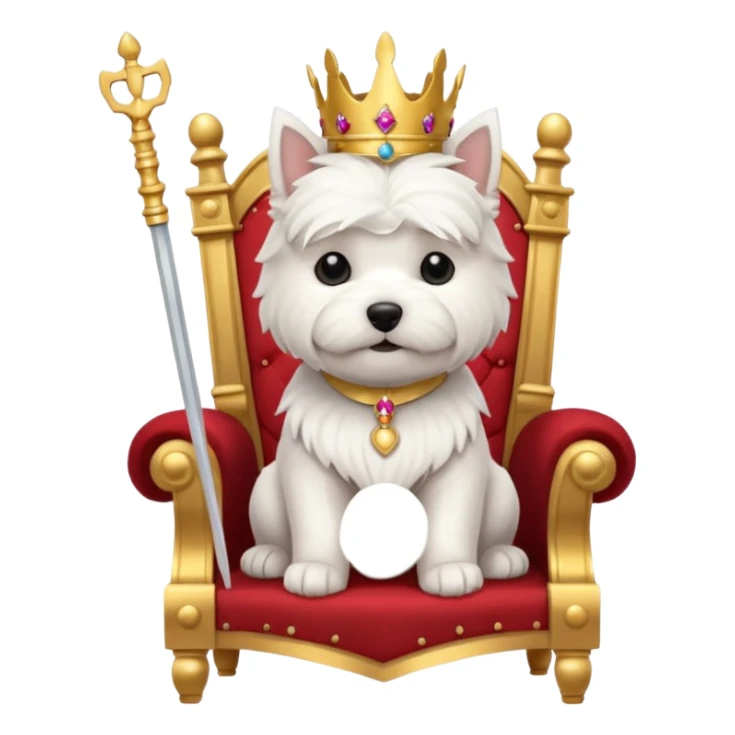 a cute west highland terrier sitting on a throne holding a scepter  sticker