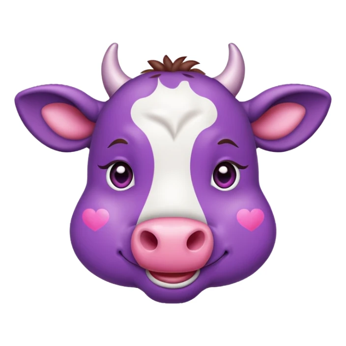 Emoji of a purple cow with heart eyes sticker