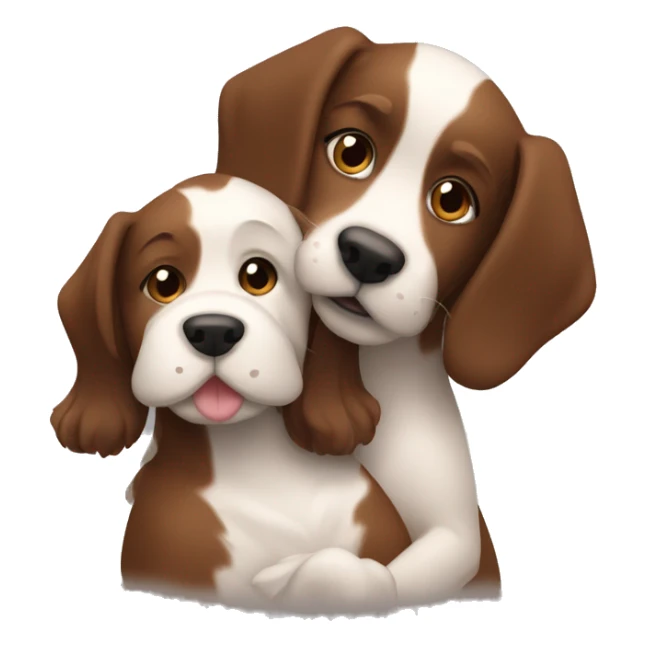 A giro with brown hair hugging a brown and white dog sticker