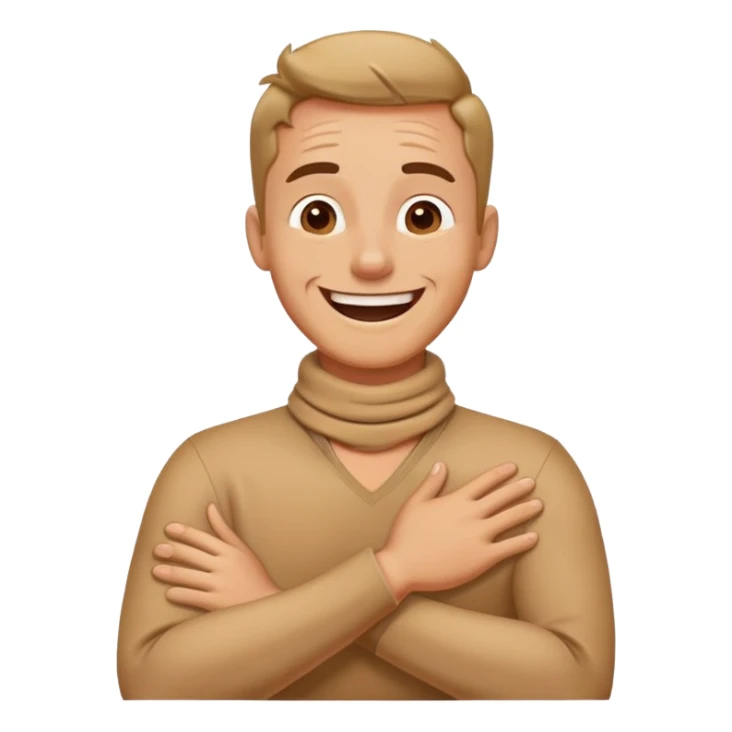 man with hands crossed around his neck laughing sticker