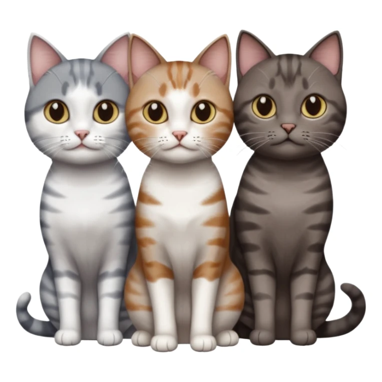 3 different coloured short haired cats including; a dark brown tabby and white cat, and a dark grey and white  sticker
