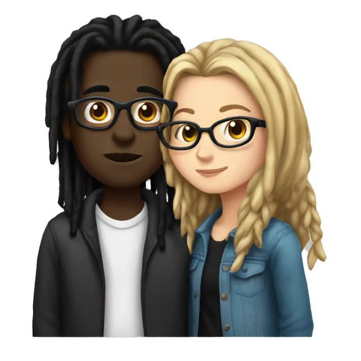 a white girl wearing glasses kissing a black boy with dreads sticker