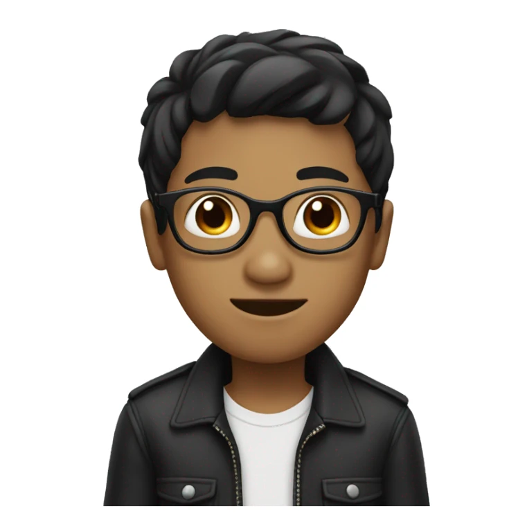 boy with black straight hair and a circular glasses sticker