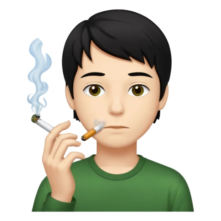 young boy with black long hair smoking weed sticker