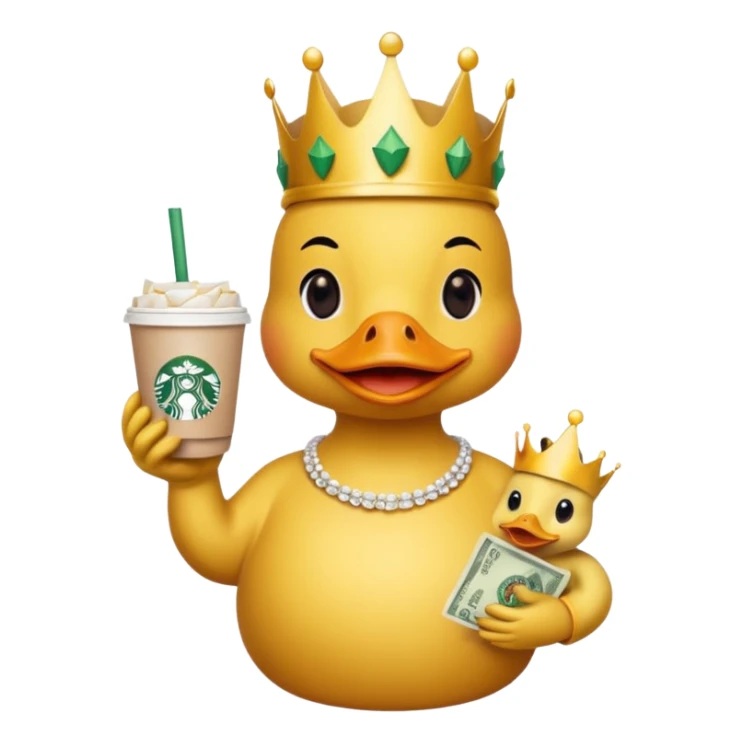 duck with  money and crown  and starbucks sticker
