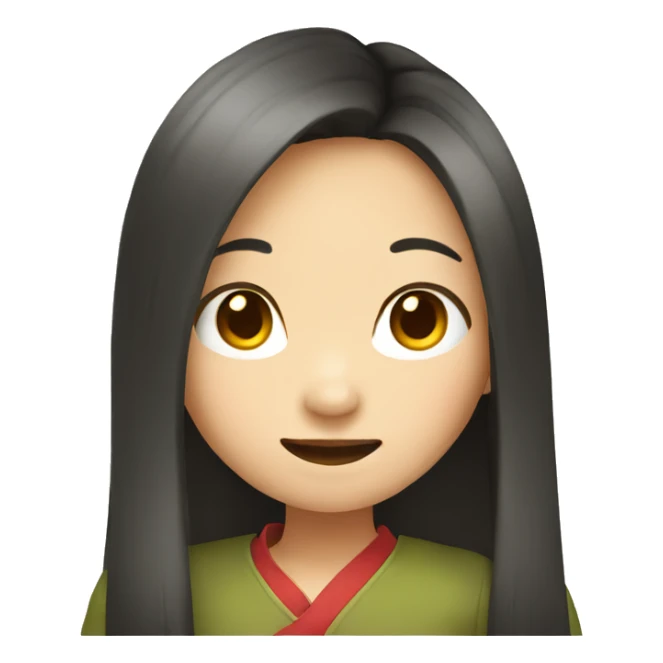 chinese girl with long hair pointing at her sticker