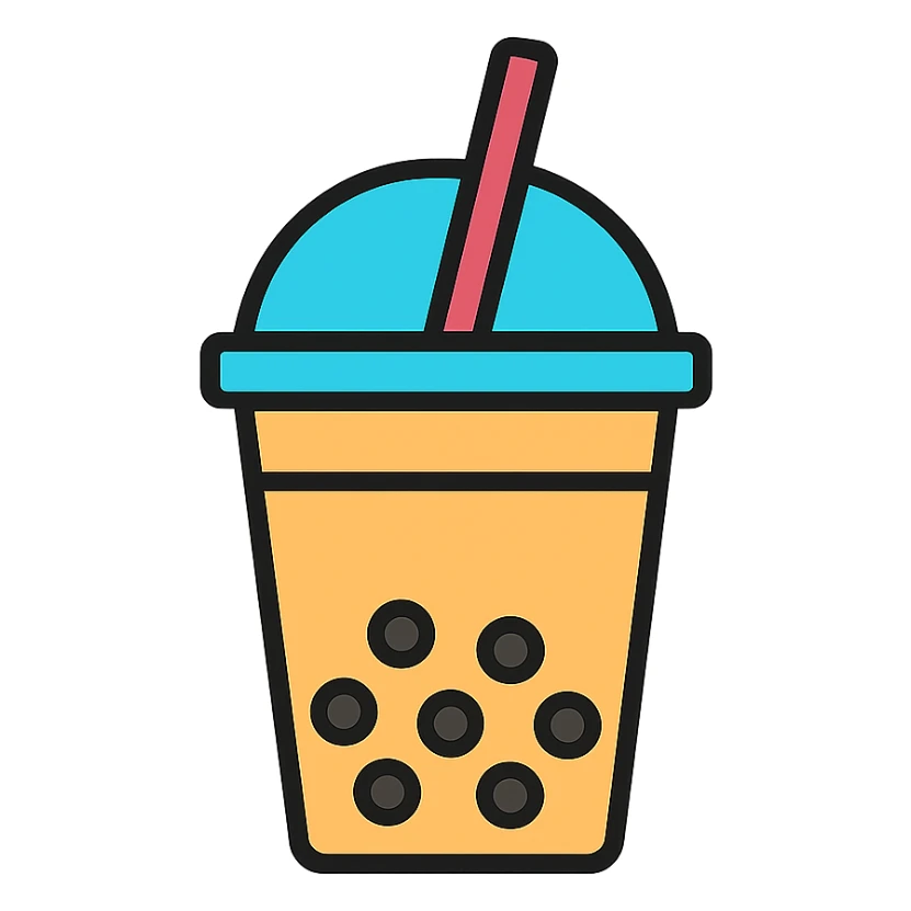 closed paper cup of milktea with a straw, simple, clear, iconic sticker