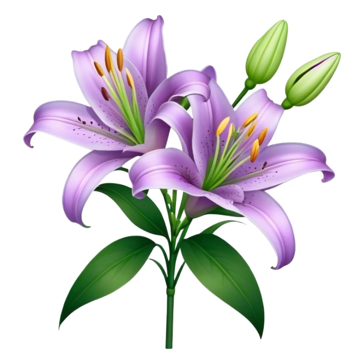 bouquet Light Purple Lily, luxuriant, stem, leaf, bud sticker